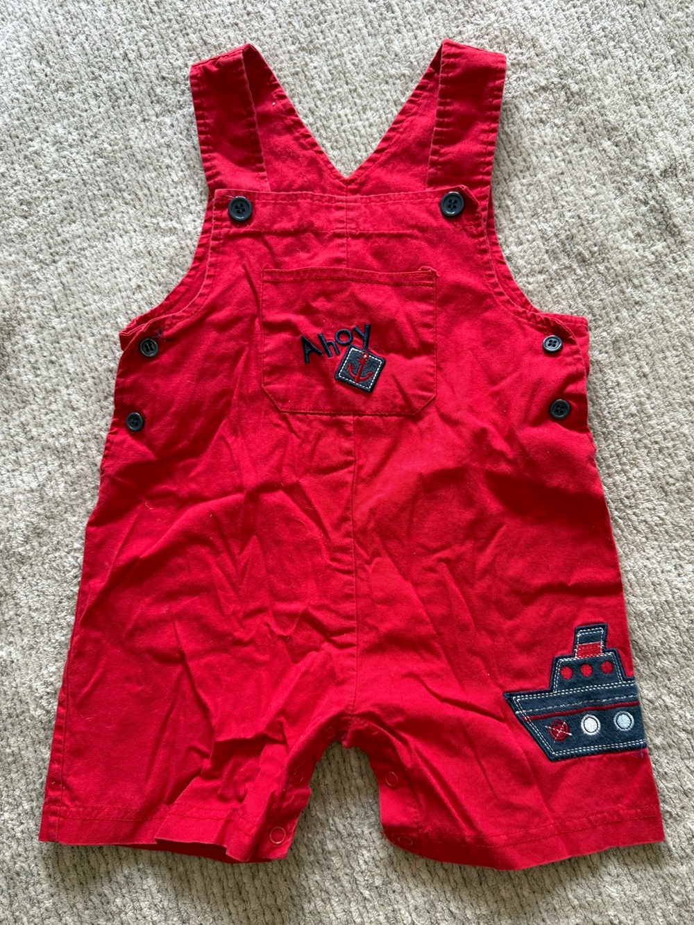 Peanut Buttons Baby Red Nautical Shortalls Romper Ship Anchor 24M Cotton